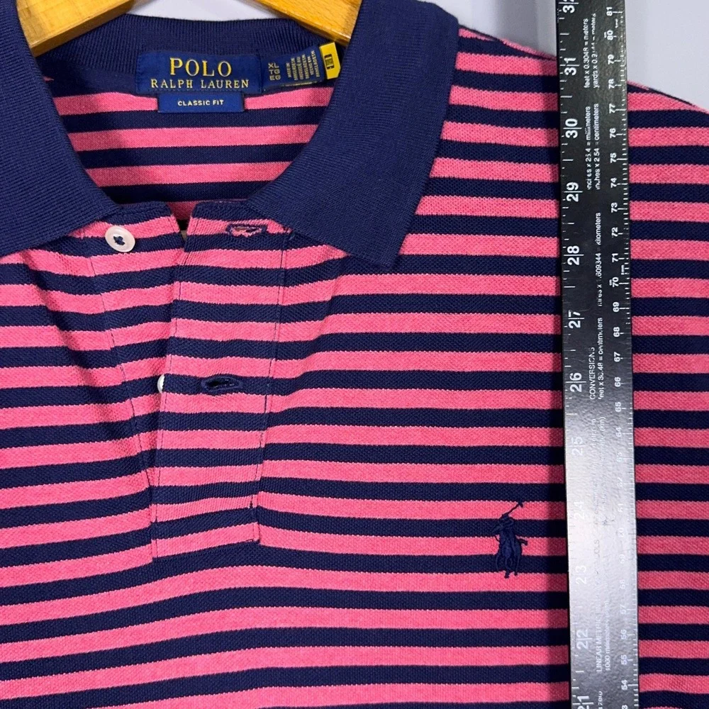 Polo Ralph Lauren Classic Fit Polo Shirt Mens Size XL Striped Pink Navy Preppy